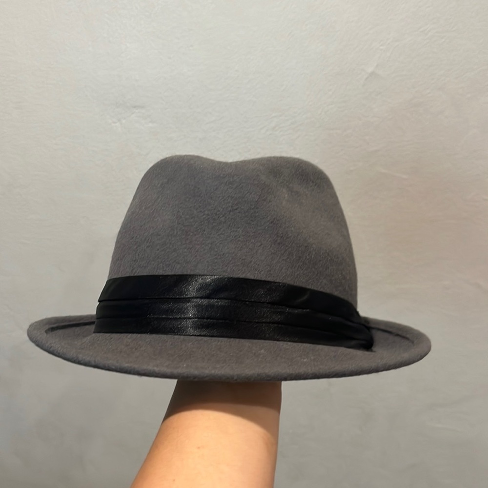 Grey fedora hat